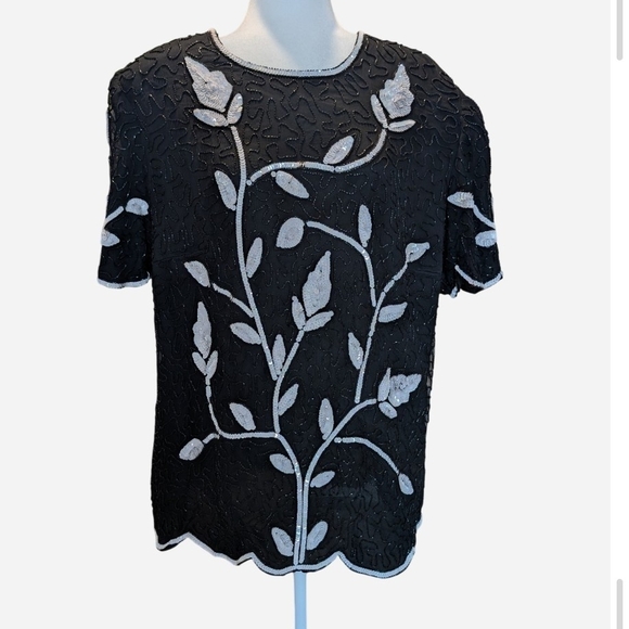 Stenay Tops - Pre-owned   Vintage Stenay Black and Silver Embroidered Blouse.100%Silk